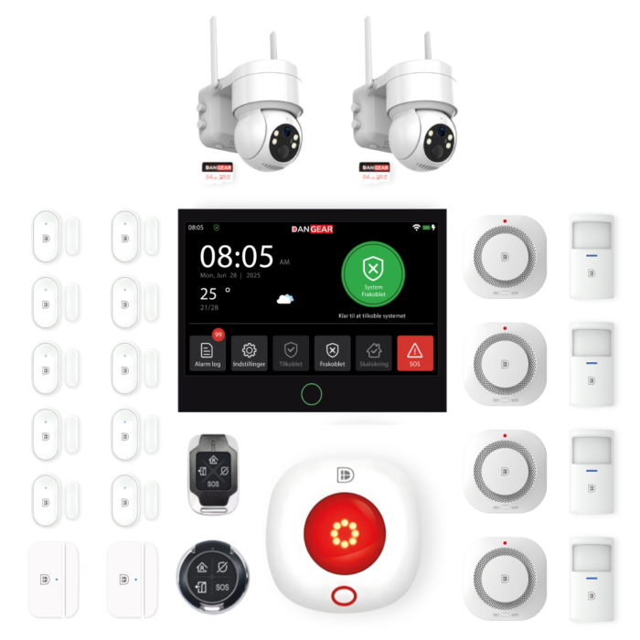 DanGear touch WiFi og 4G alarmsystem med 2 batteri PTZ kameraer stor pakke