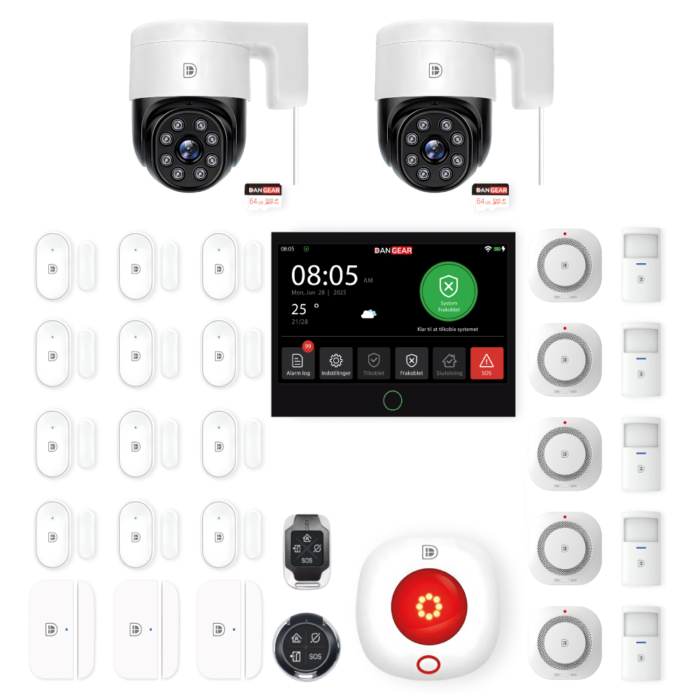 DanGear touch WiFi og 4G alarmsystem med 2 PTZ kameraer mega pakke