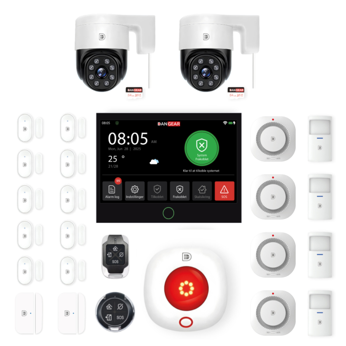 DanGear touch WiFi og 4G alarmsystem med 2 PTZ kameraer stor pakke