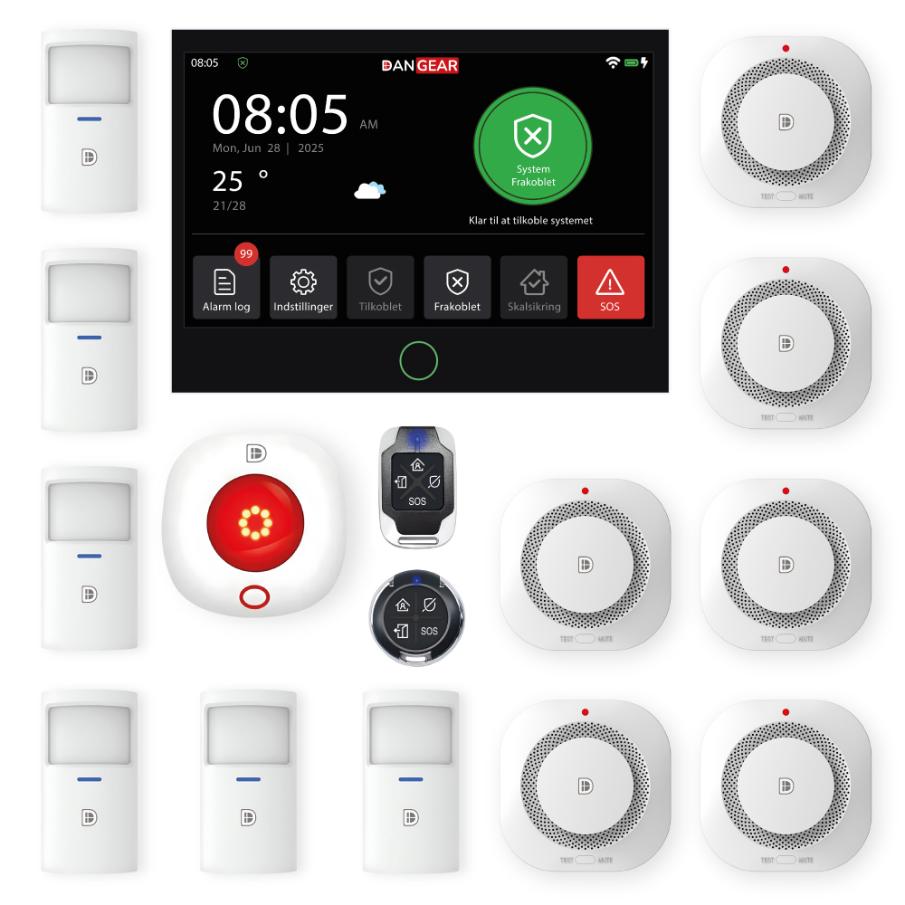 mega touch WiFi eller 4G alarmsystem uden abonnement pakke