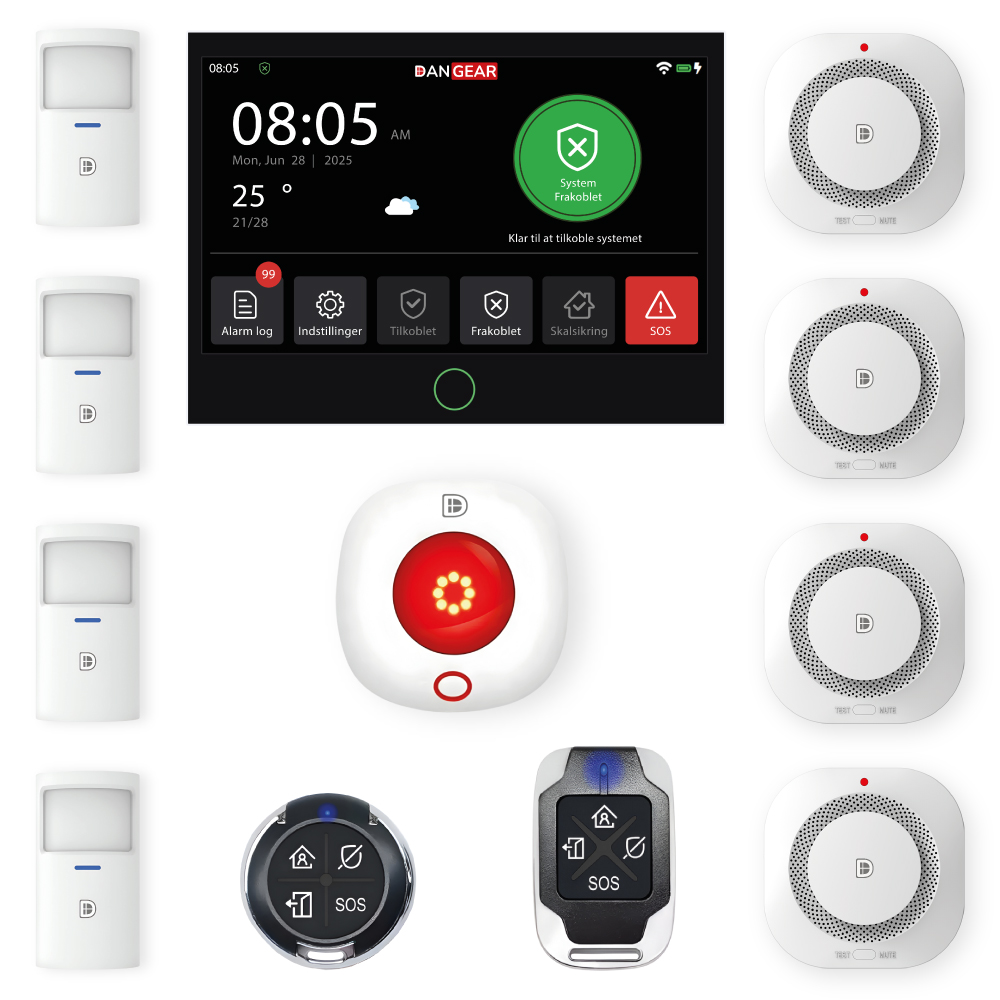 mega touch WiFi eller 4G alarmsystem uden abonnement pakke