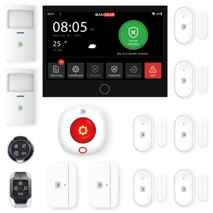 DanGear touch WiFi og 4G alarmsystem mellem pakke