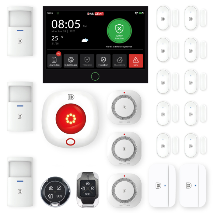 DanGear stor touch WiFi 4G alarmsystem pakke
