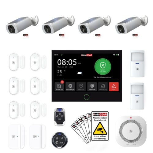 Touchskærm alarmsystem med 4 PTZ kameraer lille pakke