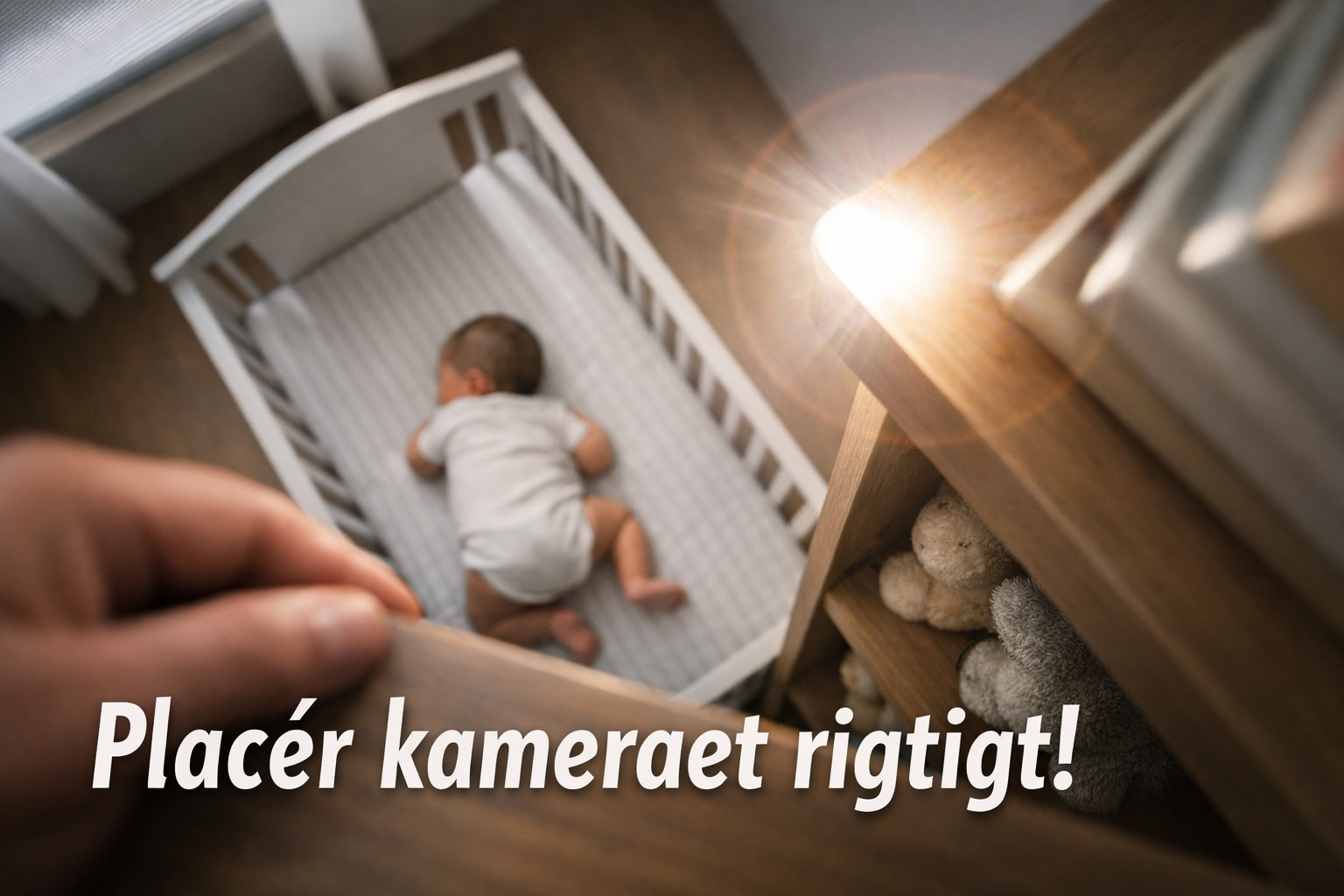 et billede af en baby i vuggen i børneværelse der har babyalarm med kamera