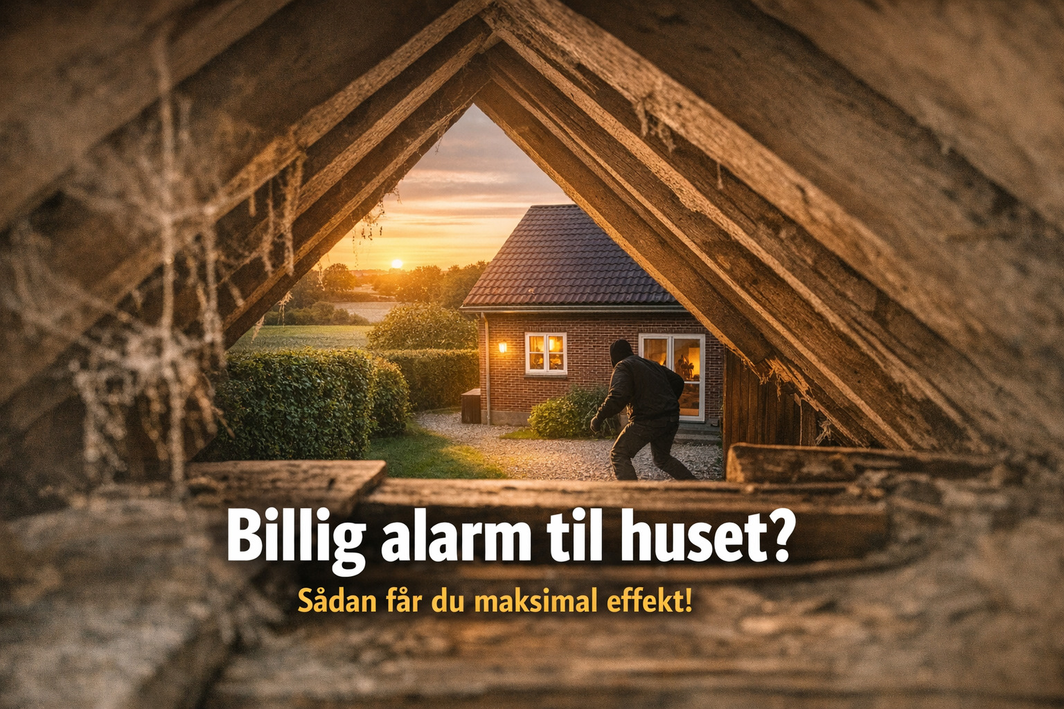billedet viser en tyv ved huset fra et gemt perspektiv og billig alarm