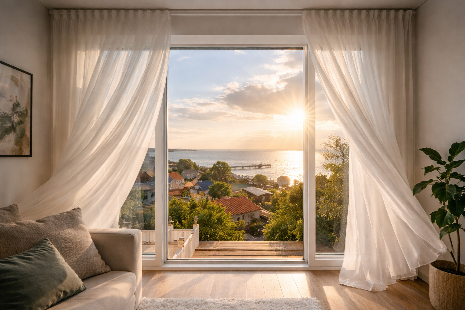 gardiner der blæser i vinden med solskin hvor man kan bruge gardin motor