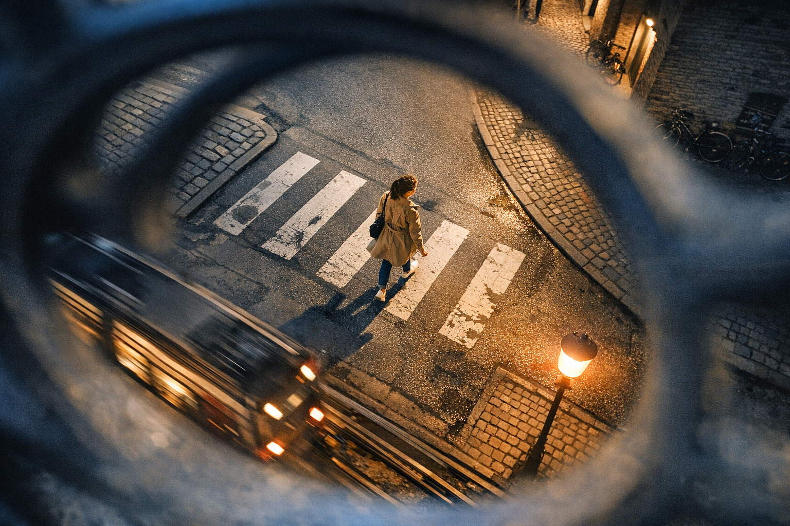 en kvinde der går på vejen og bliver spioneret hun kunne bruge en overfaldsalarm til kvinder