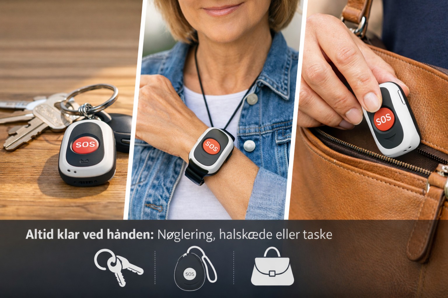 billede der viser hvordan en personlig overfaldsalarm kan bæres