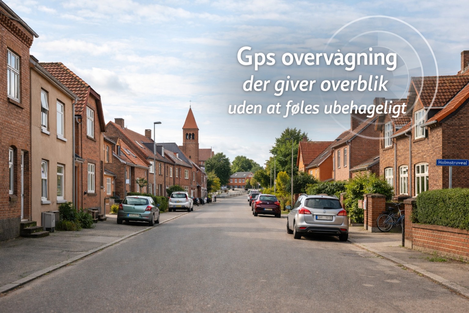 et billede af en dansk bygade der viser gps overvågning