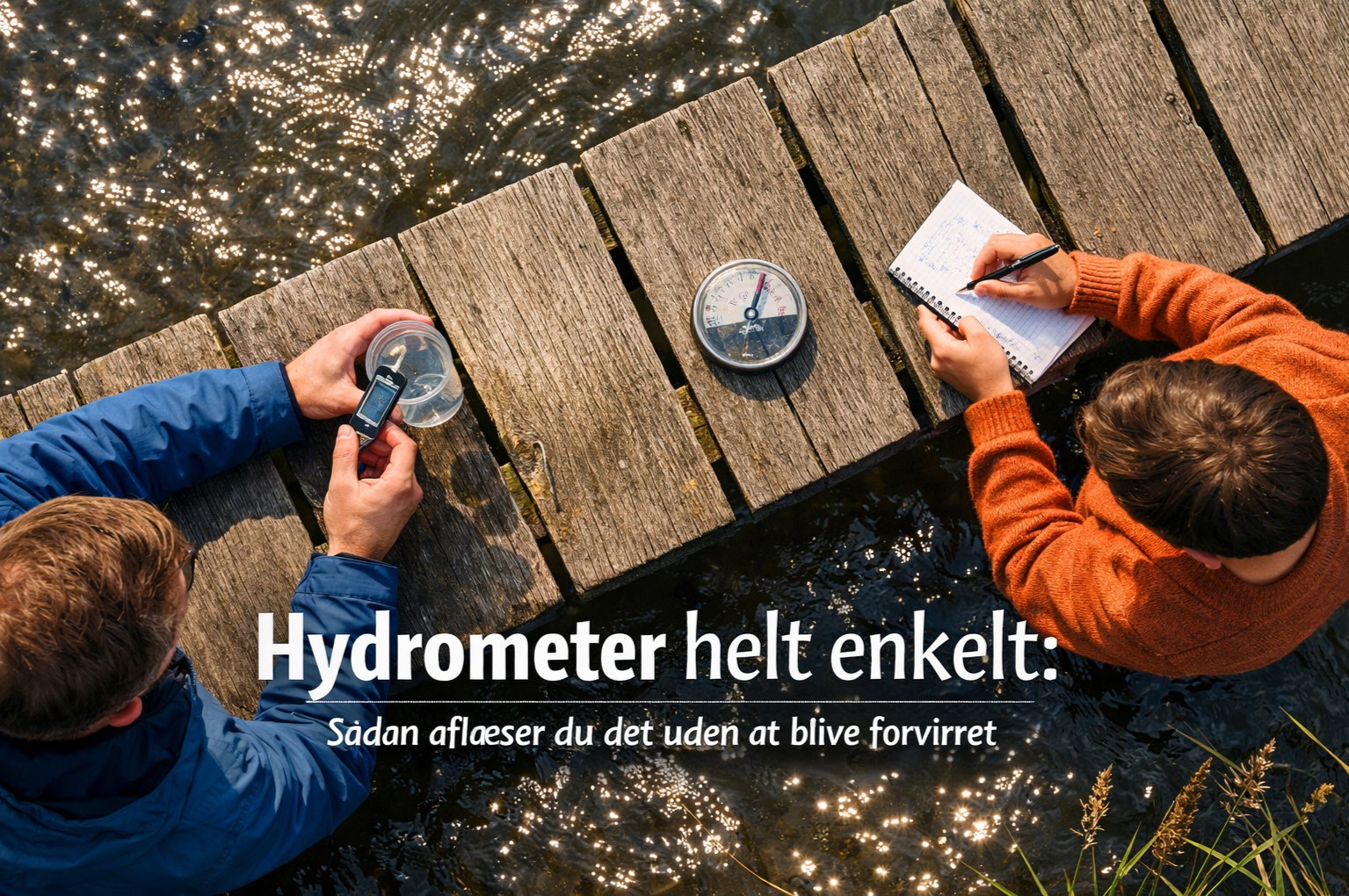billedet viser to mennesker der måler med hydrometer