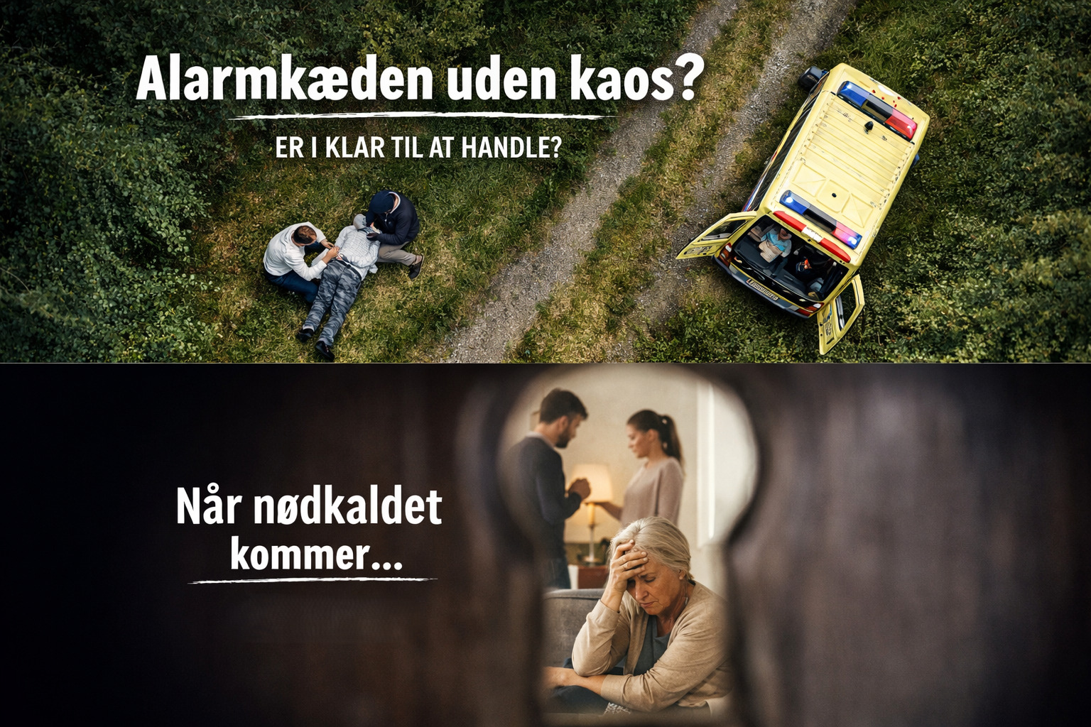 billedet illustrerer to scenarier med nødkald til pårørende