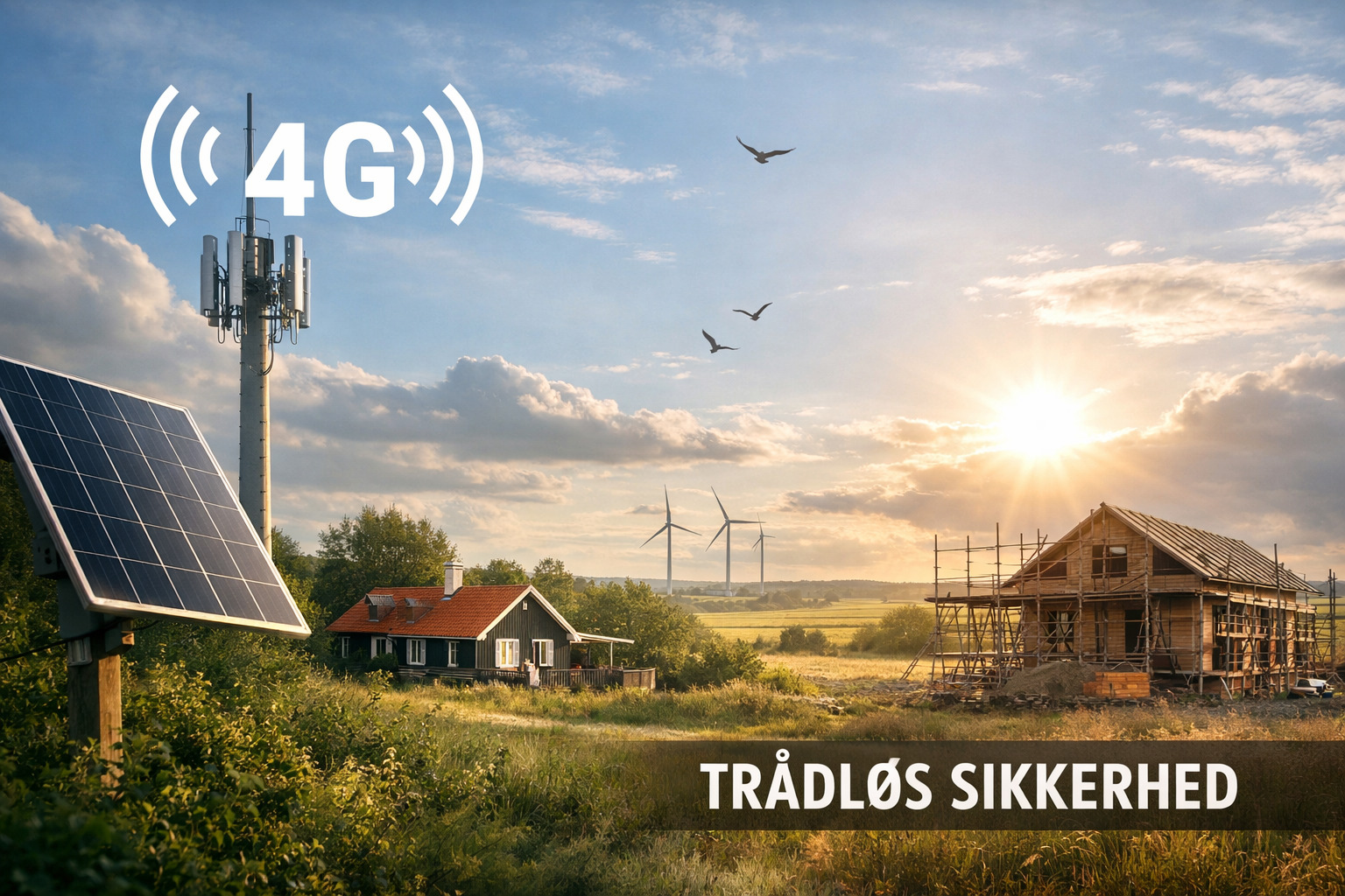 Dansk parcelhuskvater som illustrerer overvågningskamera udendørs uden WiFi – 4G og solcelle, helt trådløst