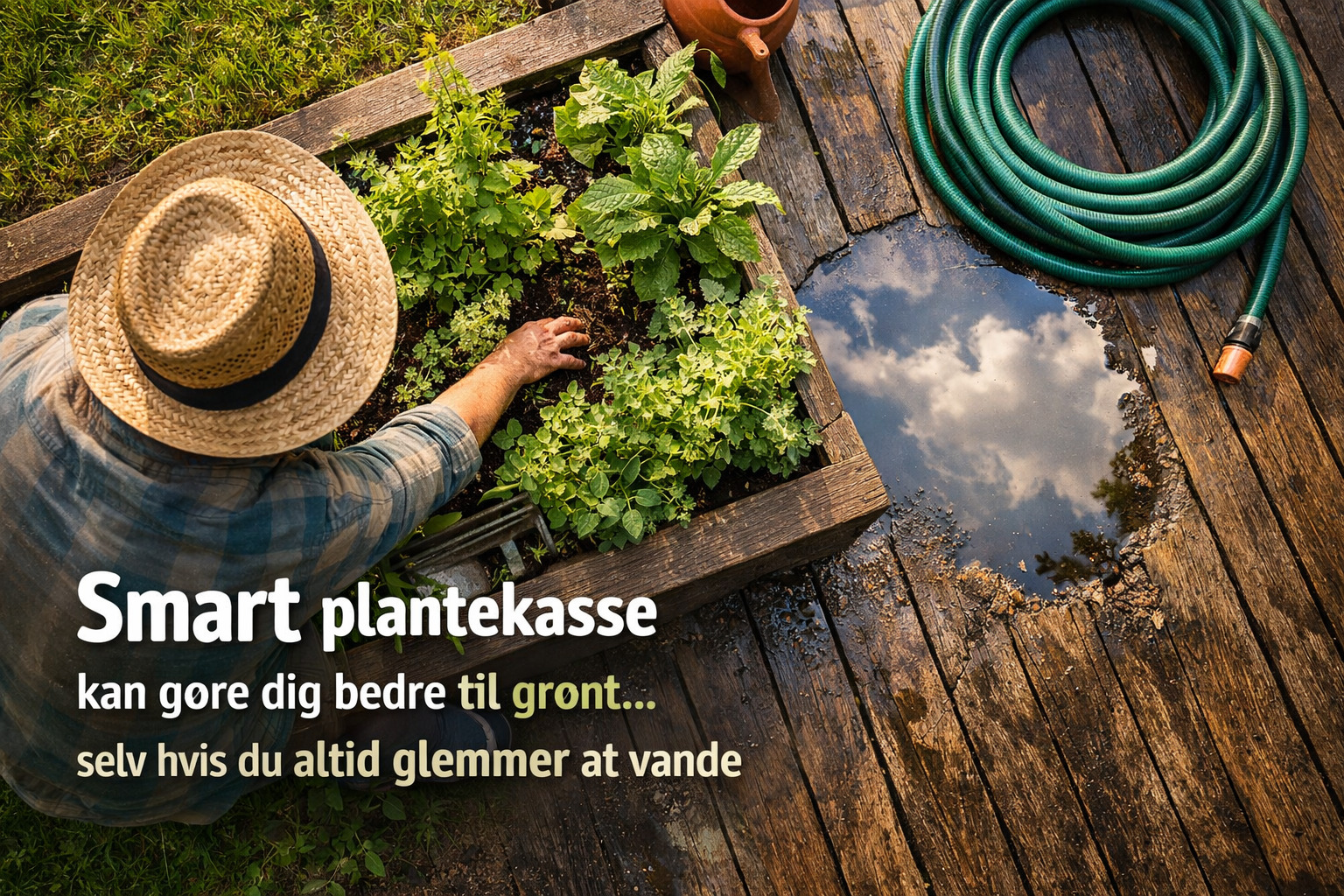 et billede af en person med en smart plantekasse