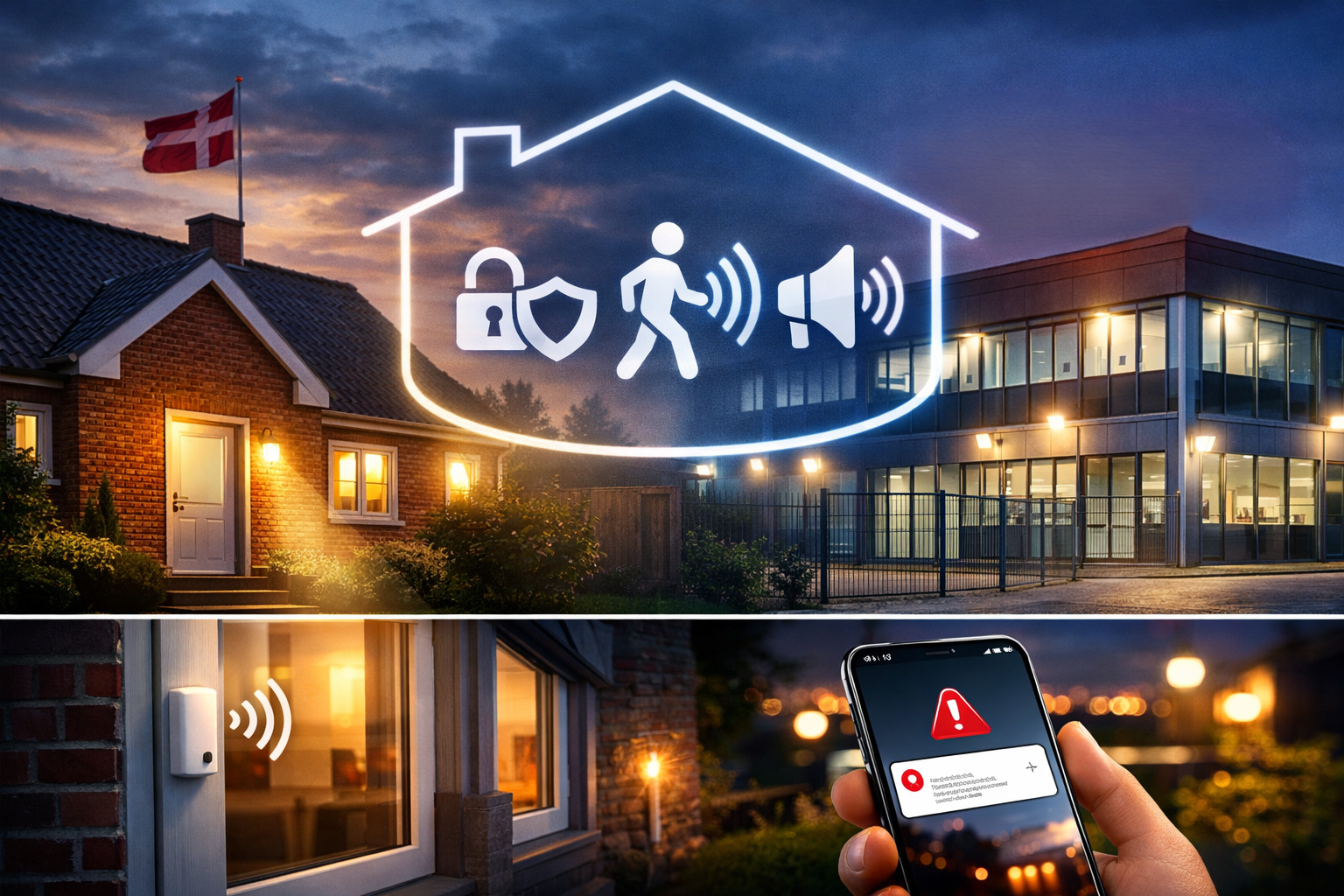 Illustration af Trådløse alarmer til hjem og erhverv