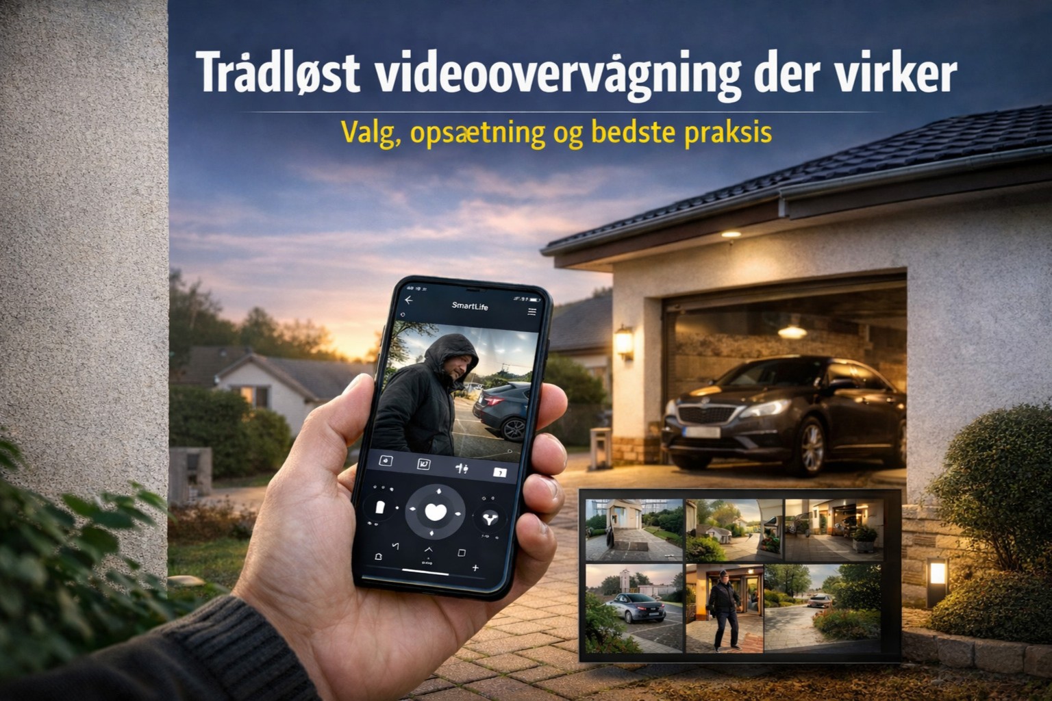 billedet illustrerer trådløst videoovervågning udendørs