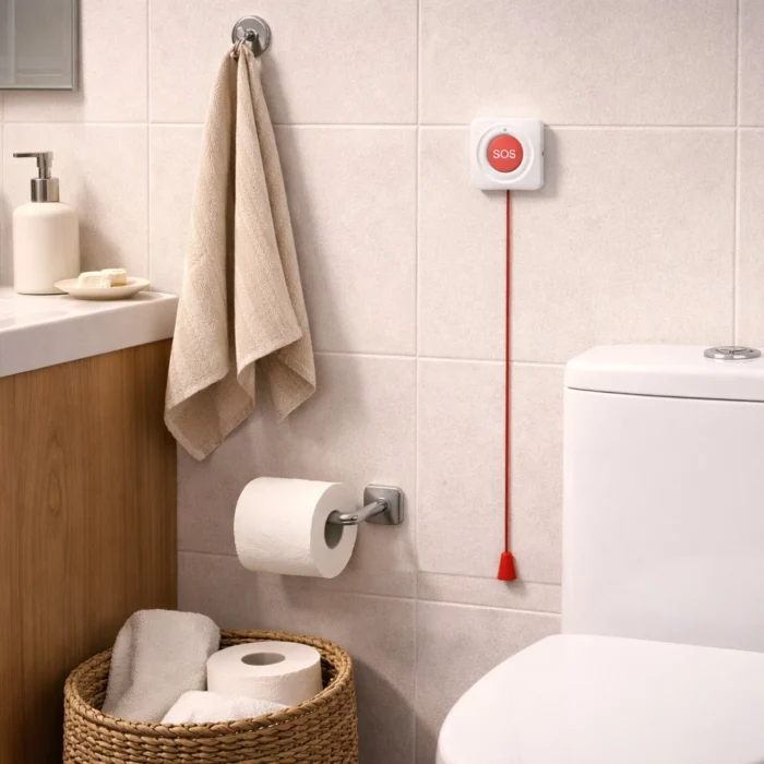 SOS-knap i badeværelse med snor