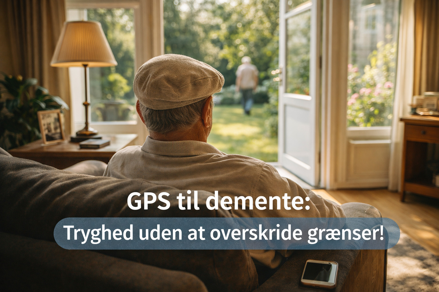 billedet viser en dement mand der sidder i sin stue og billedet omhandler gps demente lovgivning