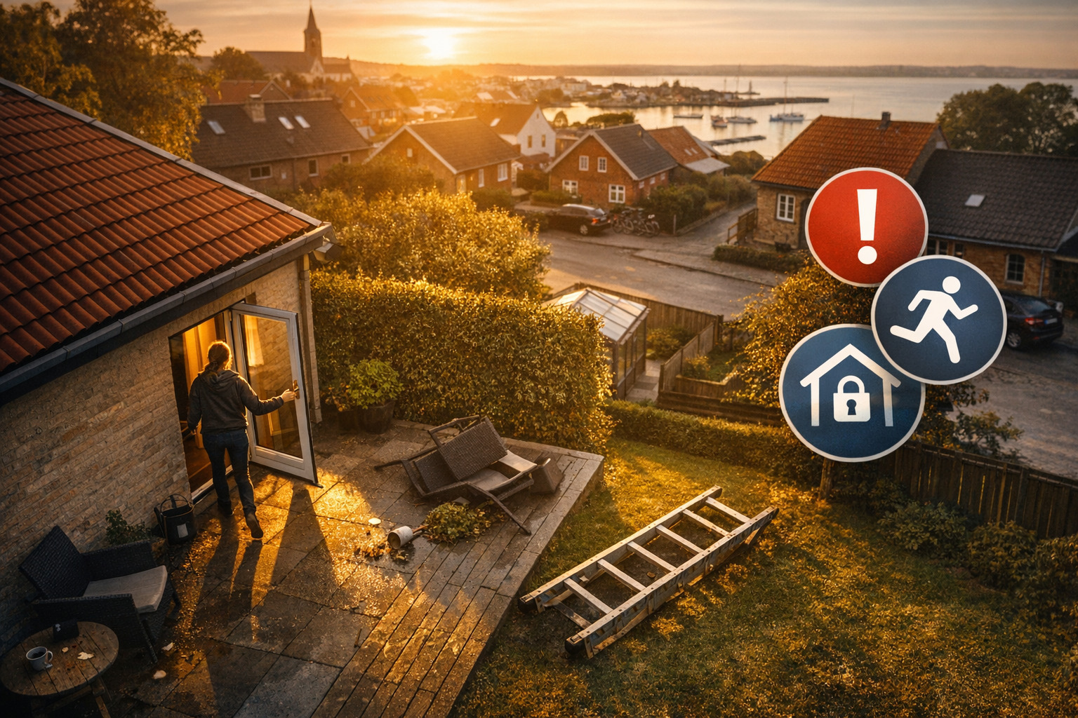 billedet viser en mand i sin have i et hjem med alarm pakke