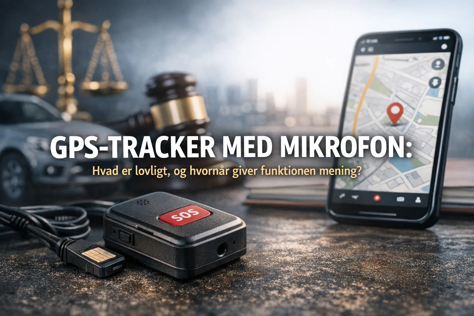 billedet viser smartphone og muligheder for GPS tracker med mikrofon