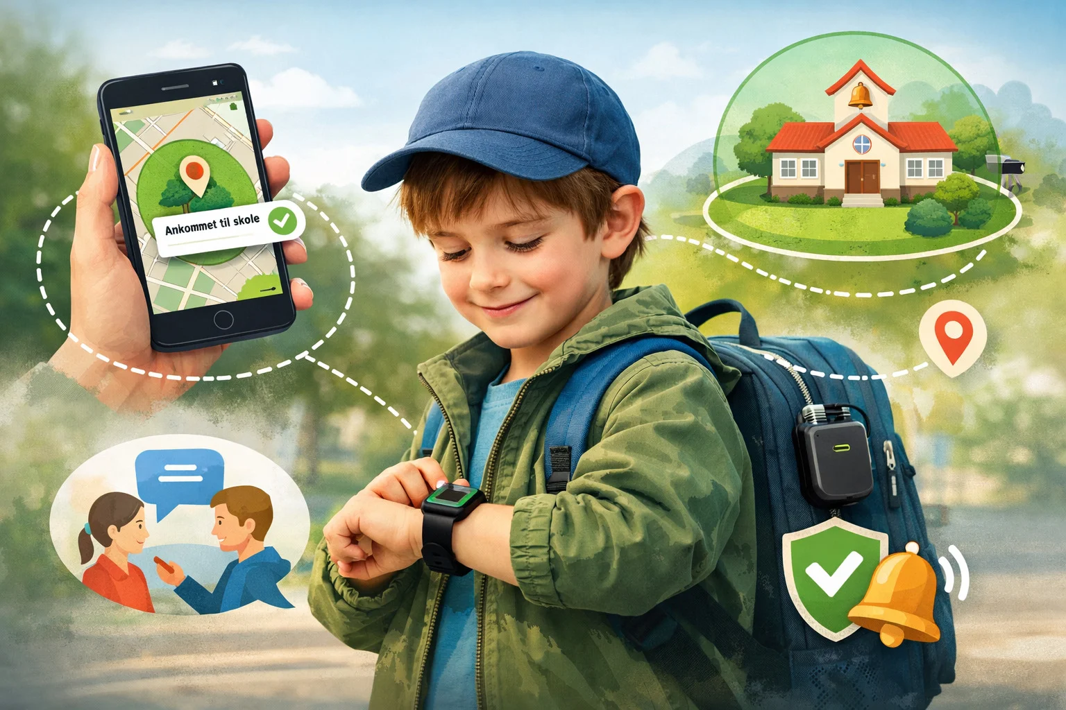billedet illustrerer et barn med en Gps tracker børn