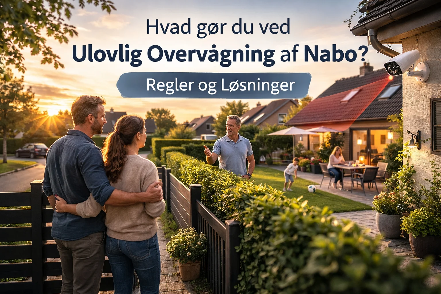 billedet viser naboer i snak og omhandler ulovlig overvågning af nabo