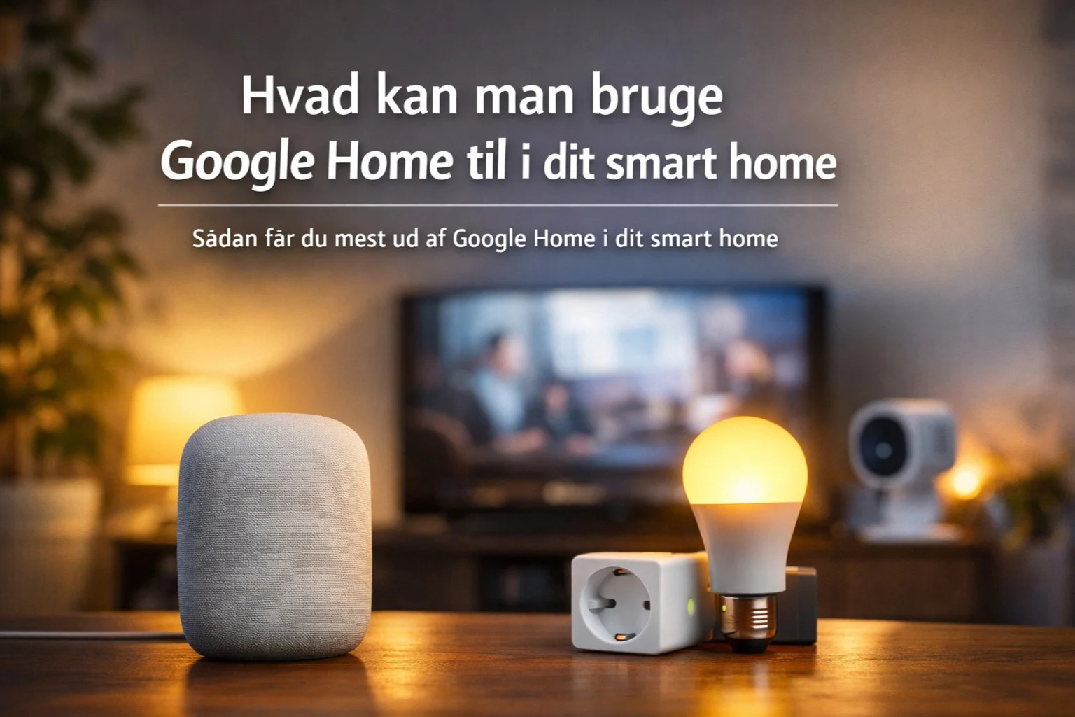 billedet viser smart home og produkter samt spørgsmålet Hvad kan man bruge Google Home til