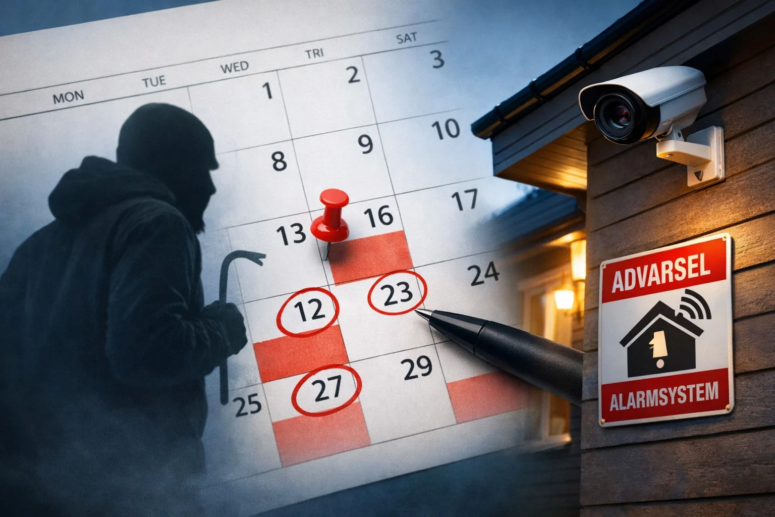 billedet illustrerer indbrud og spørgsmålet Hvilken måned begås flest indbrud