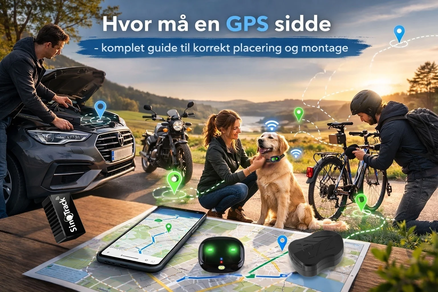 billedet viser forskellige måder og steder man kan montere en GPS og omhandler spørgsmålet hvor må en GPS sidde