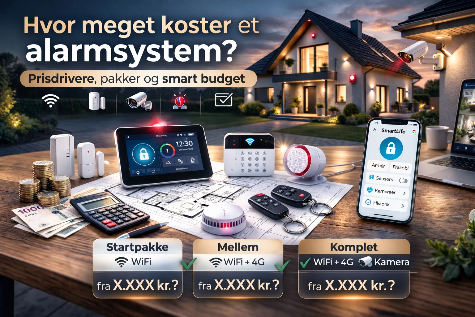 nilledet viser alarmsystem og tilbehør og illustrerer Hvor meget koster et alarmsystem