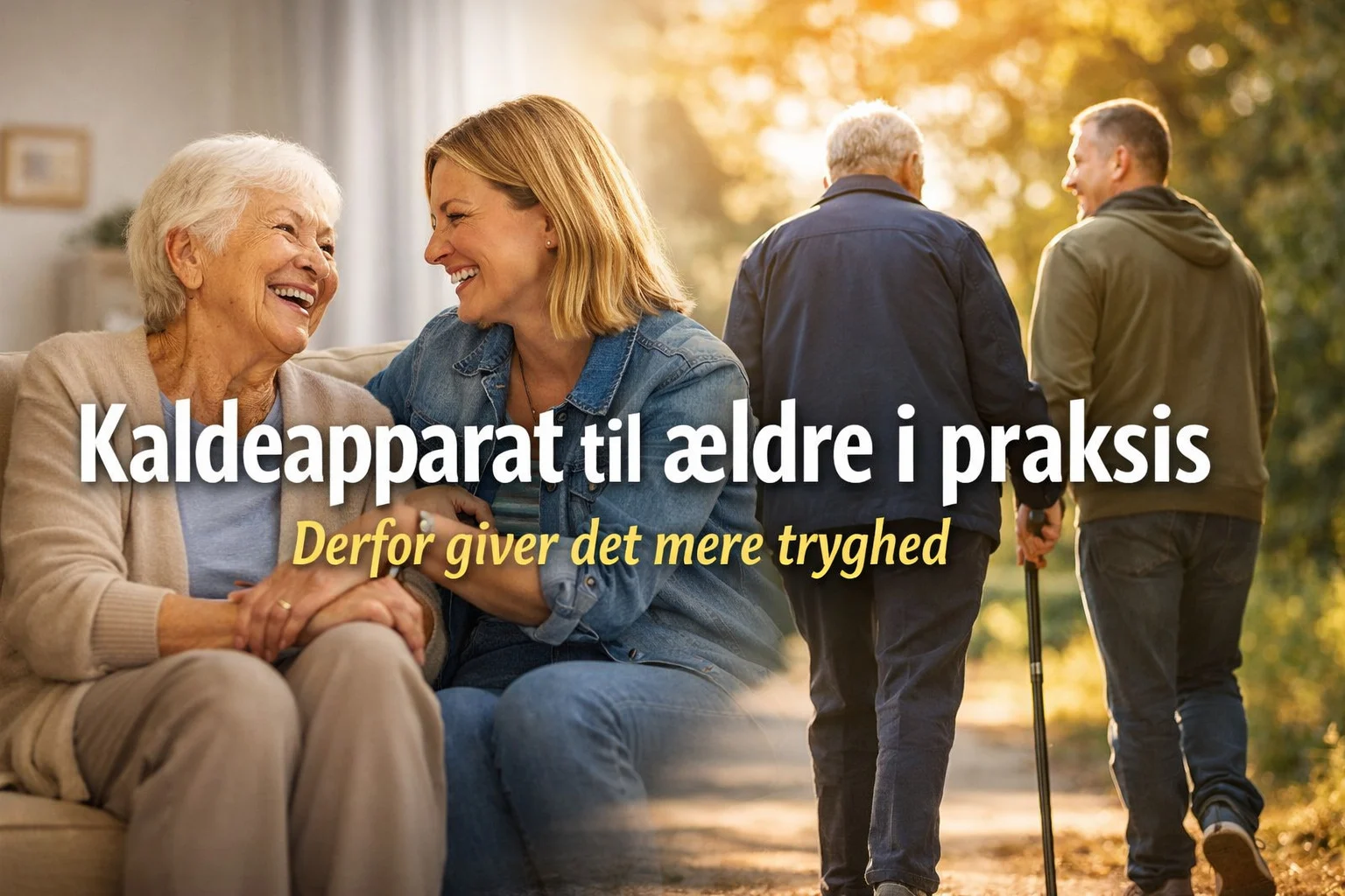 billedet viser ældre personer med tryghedsalarm og omhandler kaldeapparat til ældre