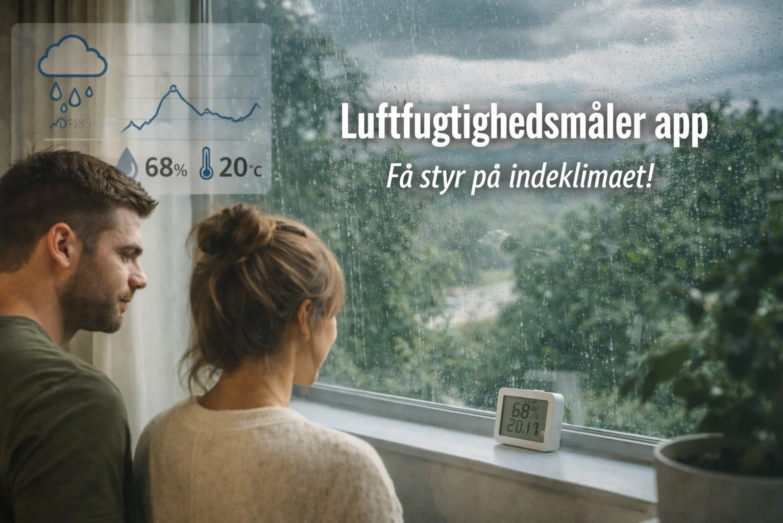 billedet viser brug af termometer og fugtighedsmåler og omhandler Luftfugtighedsmåler app