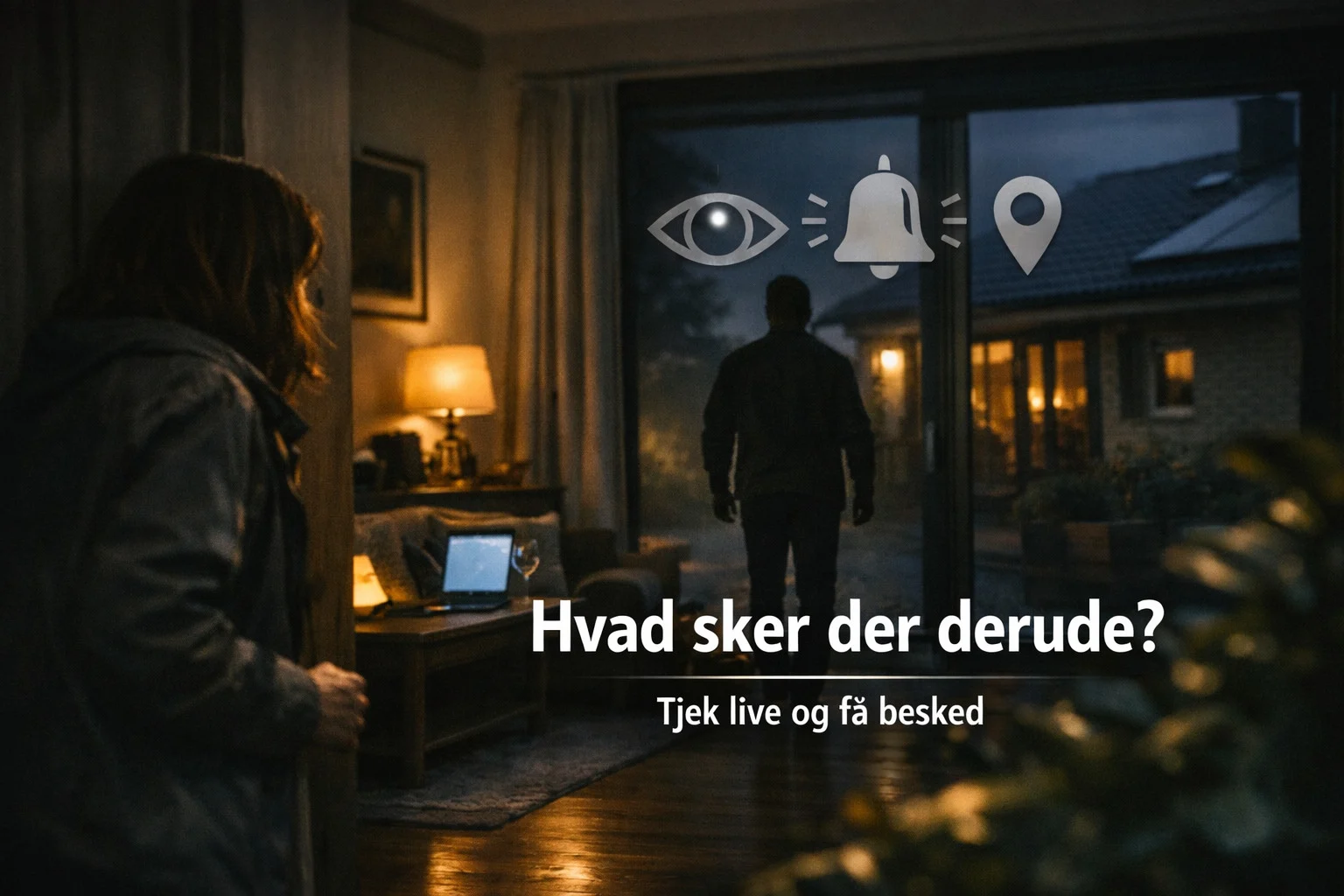 billedet viser en mørk aften i privat hjem og omhandler Overvågningskamera med simkort