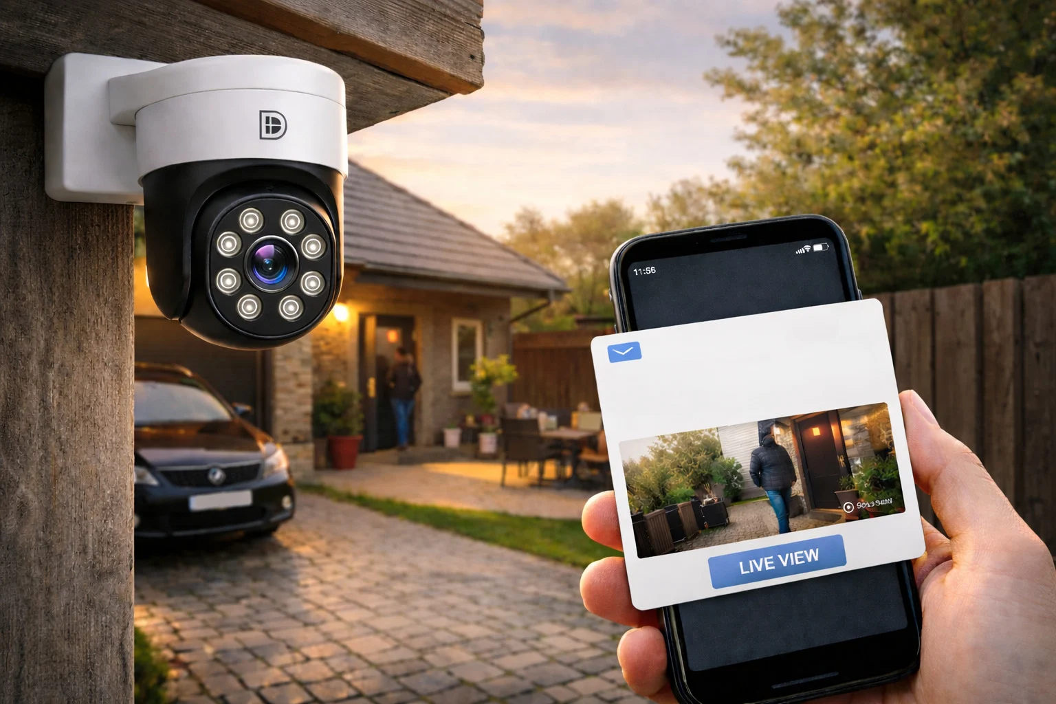 billedet viser overvågningskamera udendørs privat