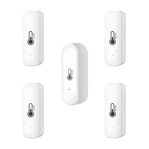 billedet viser 5 pak udendørs og indendørs WiFi termometer og fugtighedssensor