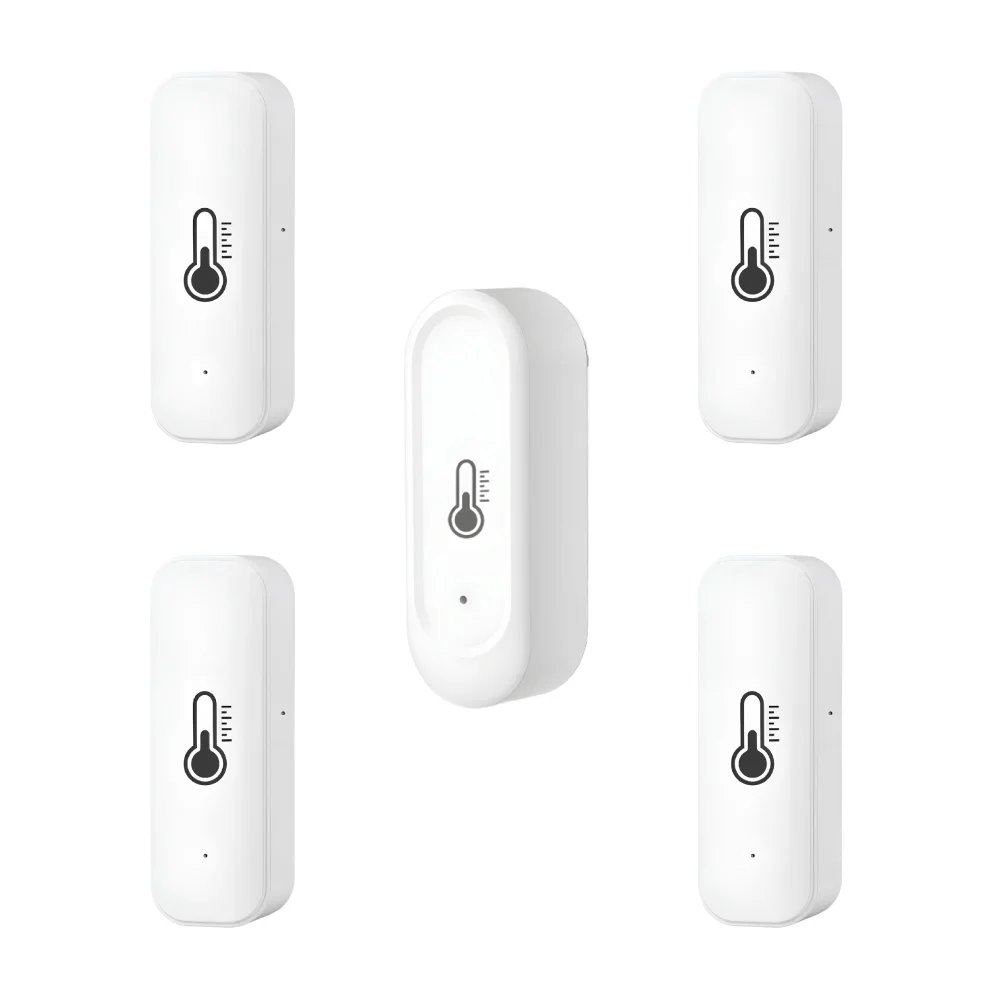 billedet viser 5 pak udendørs og indendørs WiFi termometer og fugtighedssensor