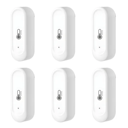 billedet viser en6 pak udendørs WiFi termometer og fugtighedssensor