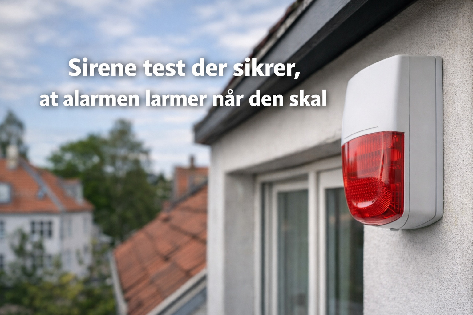 billedet viser en sirene på et hus der er igang med Sirene test