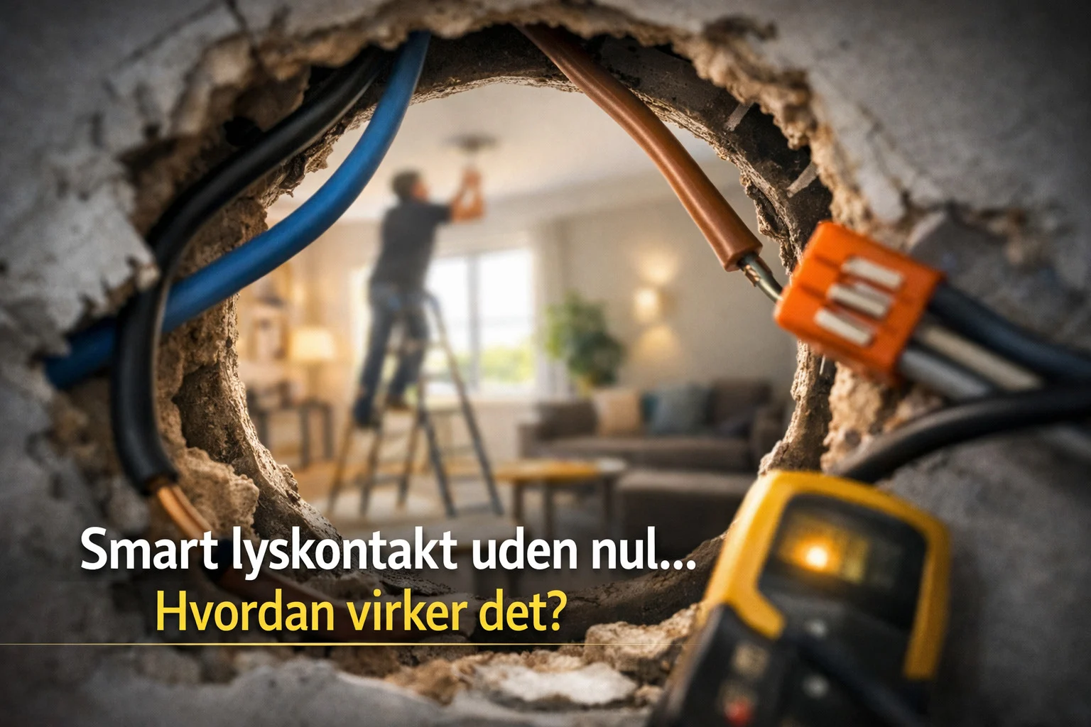 billedet viser en Smart lyskontakt uden nul set indefra placering i væggen