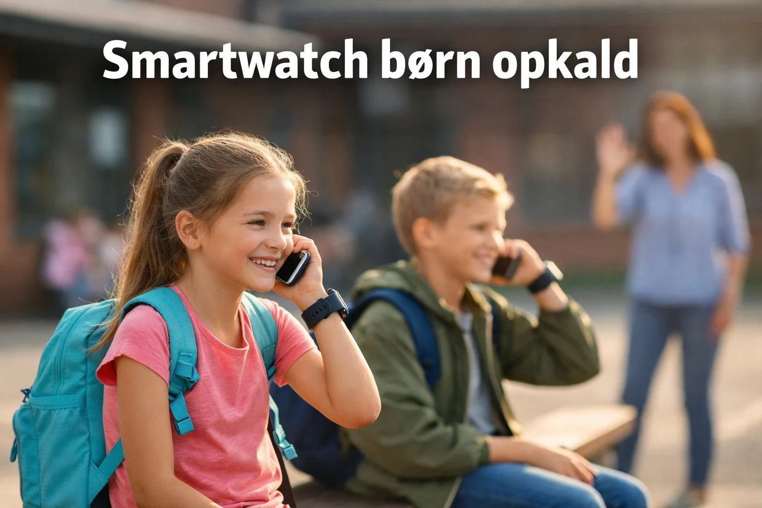 billedet viser to børn med smartwatch børn opkald