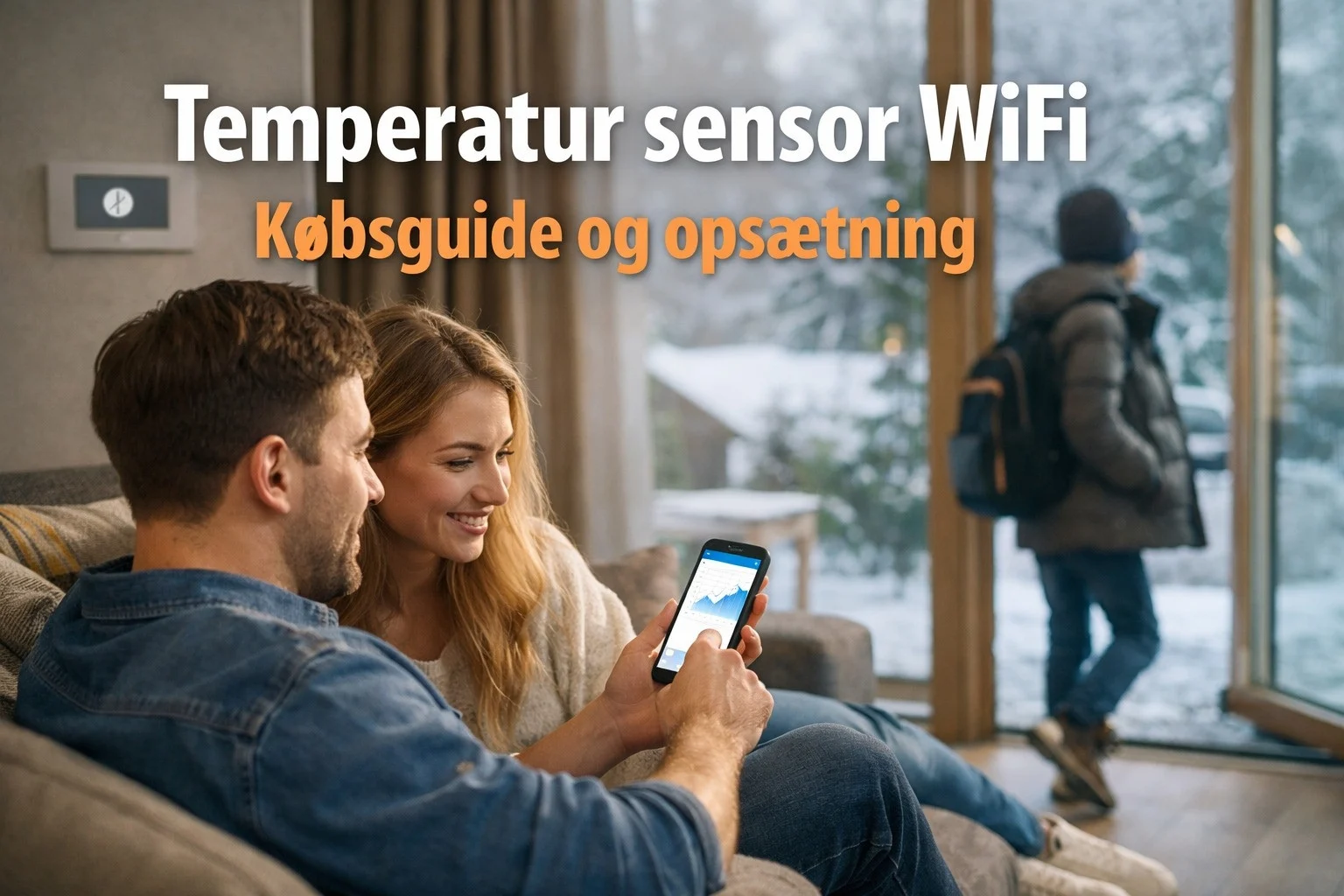 billedet viser et par med smartphone app og omhandler Temperatur sensor WiFi