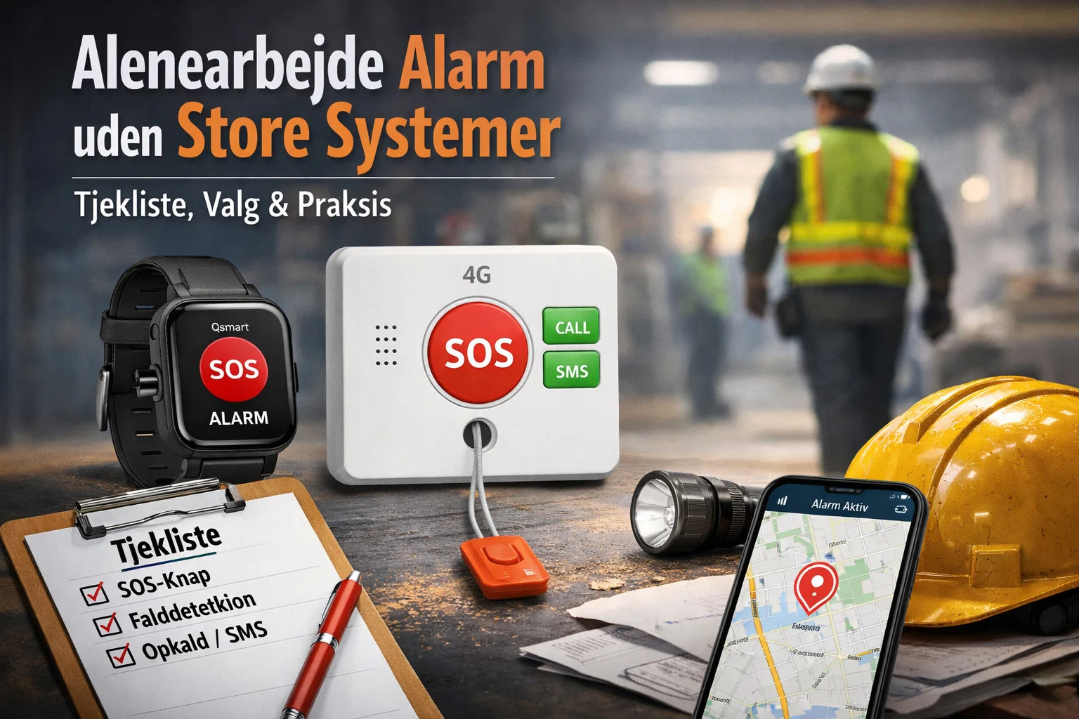 billedet viser forskellige tryghedsalarmer der kan bruges som alenearbejde alarm