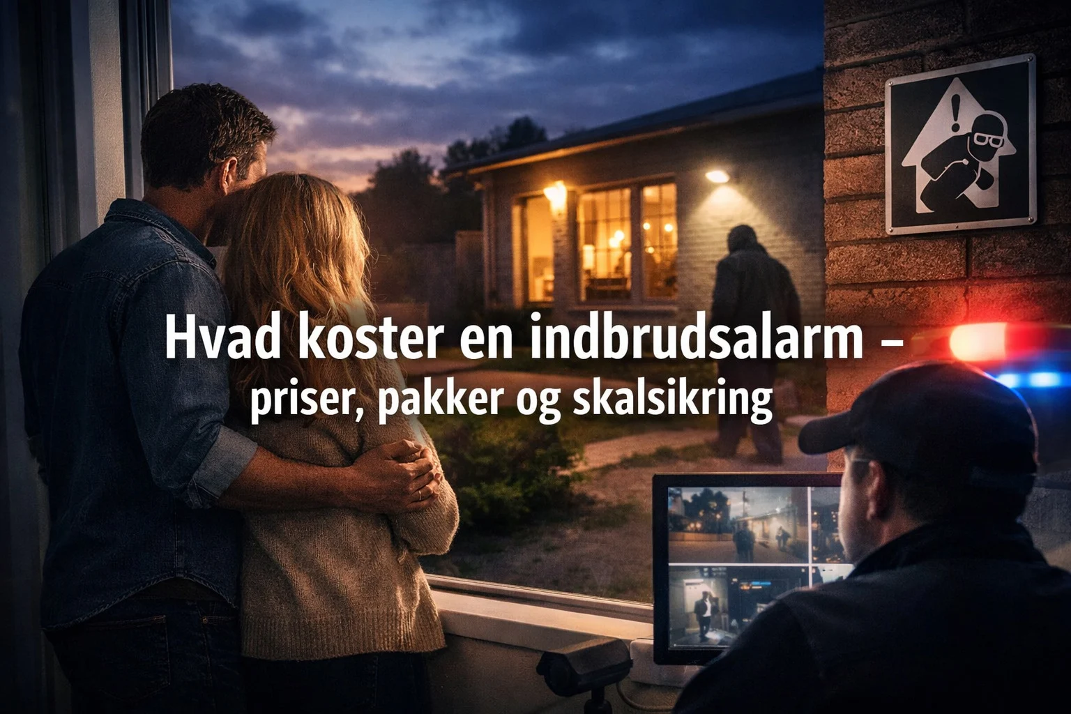 billedet viser et par ved privat bolig med alarmsystem med teksten hvad koster en indbrudsalarm