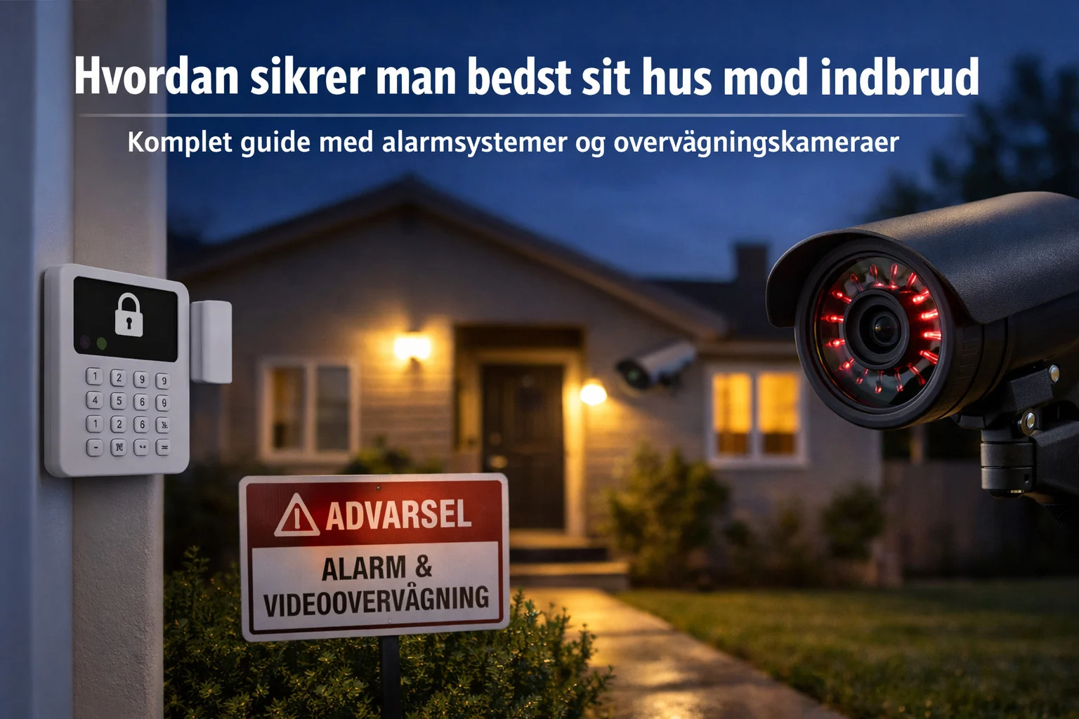 billedet viser et hjem med alarmsystem og omhandler spørgsmålet hvordan sikrer man bedst sit hus mod indbrud