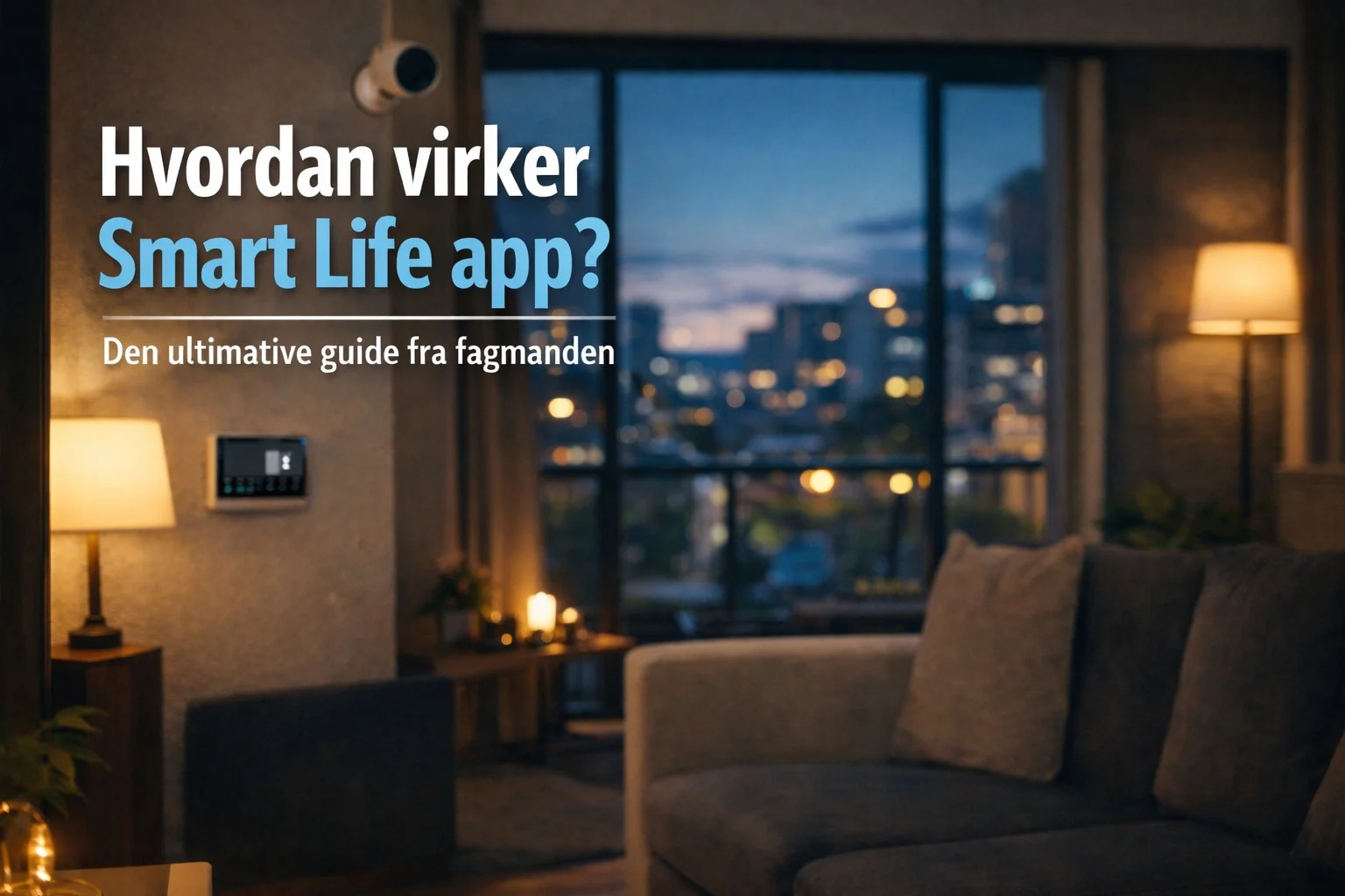 billedet viser et smart home hjem med spørgsmålet "hvordan virker smart life app"