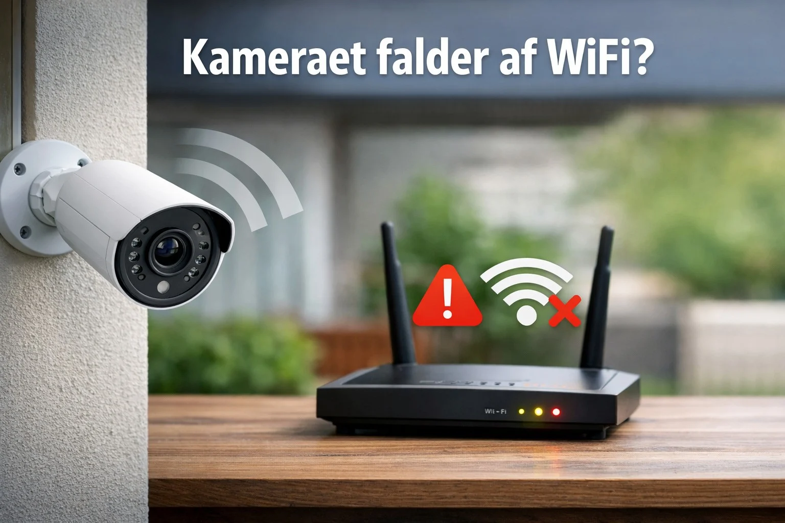 billedet viser overvågningskamera og wifi router der omhandler kamera wifi signal