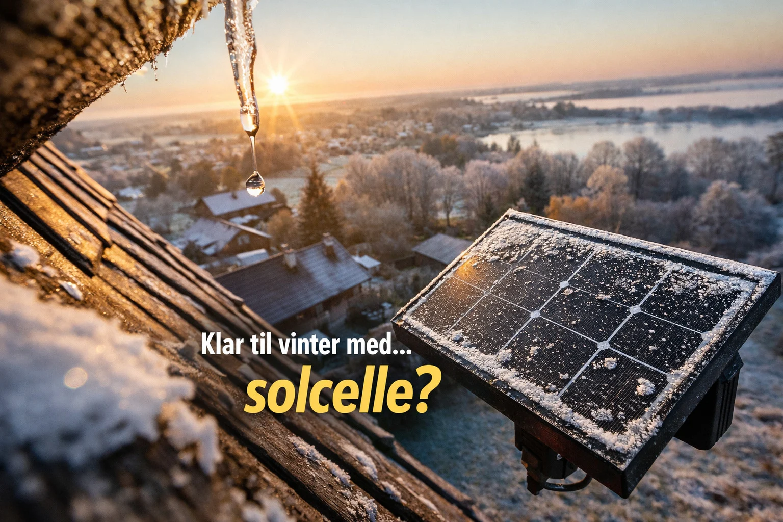 billedet viser solcelle på tag i vinterperiode med udendørs kamera solcelle