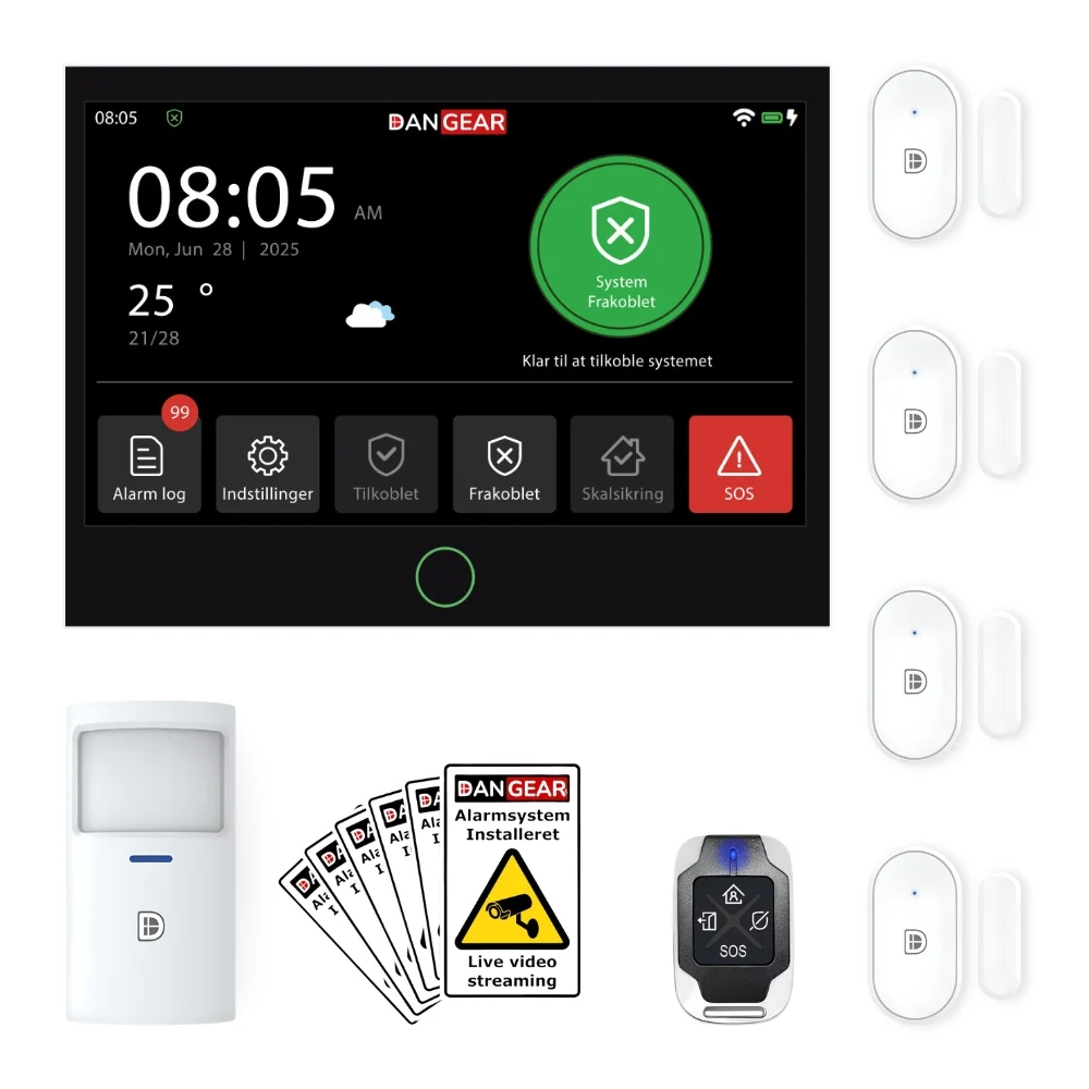 DanGear EXCLUSIVE touchskærm alarmsystem pakke 50-100m²- smart home alarmsystem
