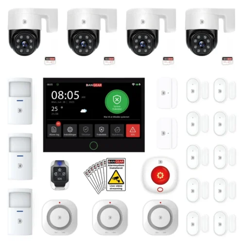 alarmsystem med 4 PTZ kameraer mega pakke