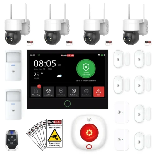 alarmsystem med 4 PTZ kameraer mega pakke
